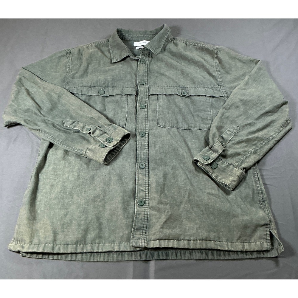 Urban Outfitters Mens Large Green Faded Utility Button Down Long Sleeve Shirt